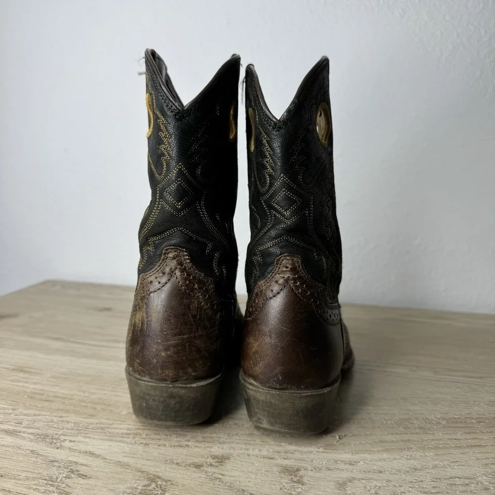 Ariat Heritage Roughstock Brown & Black Leather Western Cowboy Boots Kids Size 1